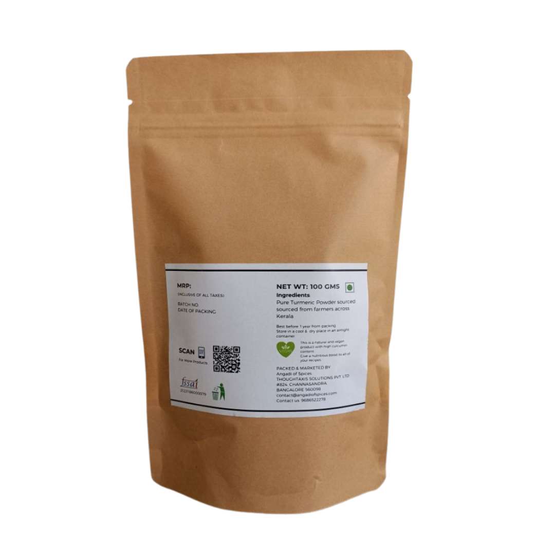 High Curcumin Alleppey Turmeric Powder Pouch info from Angadi of Spices