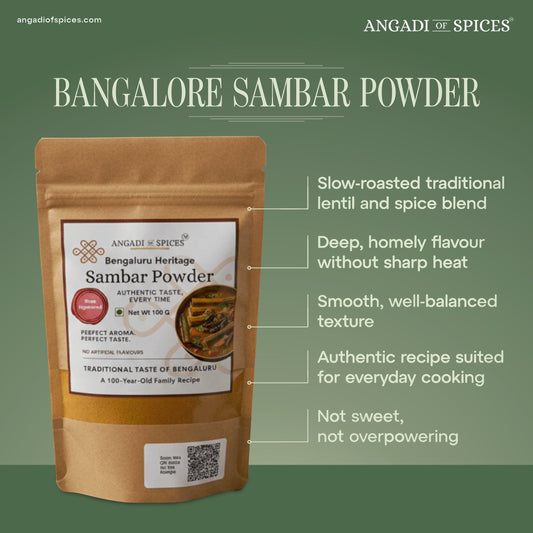 Angadi of Spices Bengaluru Heritage Sambar Powder, a traditional South Indian spice blend for authentic flavour.